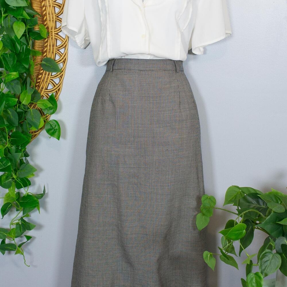 VTG Austin Reed Houndstooth Wool Maxi Skirt Dark Academia Minimal | True Winter